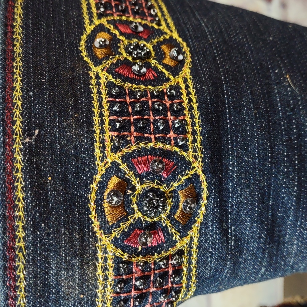 Bamboo Embellished Denim Moccasin Style Ankle Boots - Picture 13 of 16
